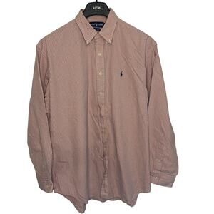 Mens Ralph Lauren Long Sleeve Button Up Dress Shirt Blake Cotton Pink Plaid XL